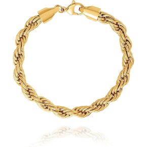 Lucky Brand Men’s Stainless Steel Rope Chain Bracelet - 8MM Gold-Tone Plated 9" Durable 316L Link Jewelry in Saudi Arabia