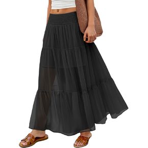 ANRABESS Maxi Skirts for Women Chiffon Elastic High Waisted 2026 Summer Boho Casual Flowy Pleated A-Line Flared Long Skirt in Kuwait