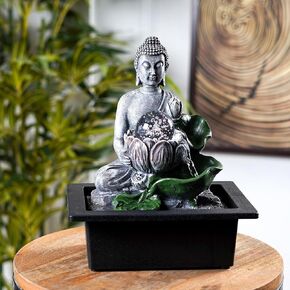Buddha’S Lotus Tabletop Indoor Fountain for Home Decor Spiritual Decor for Home Office & Meditation Spaces (Height: 28 Cm) Black in Saudi Arabia