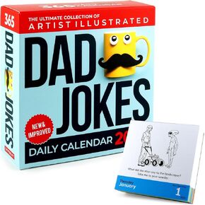 أبي نكتة التقويم المكتبي 2025 - 365 Daily النكات التقويم مع الرسوم التوضيحية الفنان والألغاز - هدية فريدة من نوعها للأب والأطفال ، المكتب أو الجدار ، صفحة في اليوم ، هدايا الفيل الأبيض ، هدايا أبي ، هدايا للرجال ، تخزين المواد المحمولة in Kuwait
