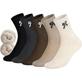 Foaincore 5 Pair Bow Socks Women Warm Winter Boot Socks with Bow Thick Solid Cute Knit Cotton Sock for Girls Christmas Cozy Stockings Crew Gift in Kuwait