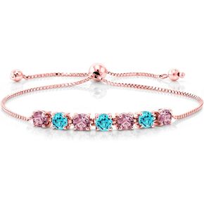 Gem Stone King 2.94 Ct Pink Lab Grown Diamond Swiss Blue Topaz 18K Rose Gold Plated Silver Bracelet For Women in Saudi Arabia