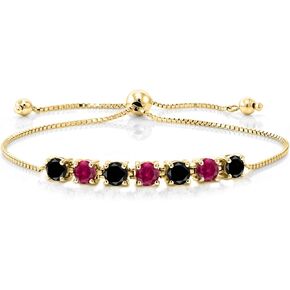Gem Stone King Gemstone Birthstone and Created Ruby Tennis Bracelet For Women | 18K Yellow Gold Plated Silver | Round Cut 4.5MM | Adjustable Bolo Bracelet For Women | Easy-On Easy-Off in Saudi Arabia