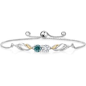 Gem Stone King 925 Silver and 10K Yellow Gold Bracelet For Women Lab Grown Diamond Blue Moissanite (1.02 Cttw) in Saudi Arabia