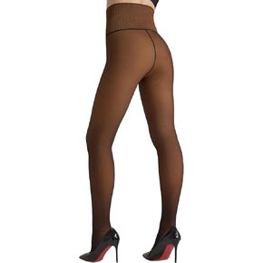 WiliW Fleece Lined Tights Women High Waist Warm Pantyhose Leggings Fake Sheer Thermal Mid-Rise Stockings for Winter in Kuwait