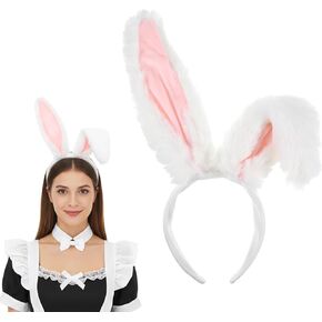 Bunny Ears Headband, Cute Plush White Rabbit Ear Headband Bendable Rabbit Ears Hairband Furry Rabbits Cosplay Costume Accessories for Adult Women Halloween Easter Bunny Costume in Kuwait