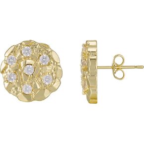14K Gold Plated Nugget Earrings For Men Women, Unisex Round Textured Cookie Nugget Stud, Cubic Zirconia Round Shape Earrings Studs Gold in Saudi Arabia
