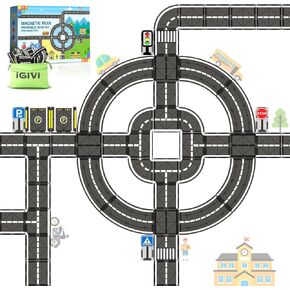 104 PCS Magnetic Tiles Road Set, STEM Magnet Building Blocks for Kids Toddler Toys Games, Christmas Birthday Gifts for 3+ Year Old Boys Girls, Car Enthusiasts and Classroom Must Haves in Kuwait