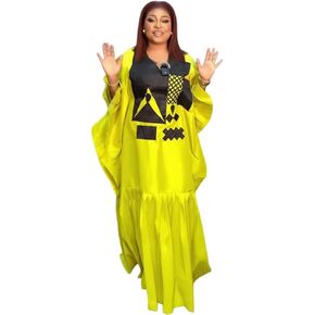HD Stylish African Boubou Dress for Woman Plus Size Embroidery Ruffle Hemline Maxi Gown in Saudi Arabia