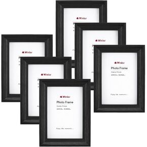 إطارات صور صغيرة مقاس 2.5 × 3.5 بوصة (عبوة من 6 قطع) - إطارات صور بولارويد صغيرة، للجدار والطاولة والمنزل وديكور المكتب، مجموعة إطار مضغوط متين للعائلة، حبيبات خشبية سوداء in Kuwait