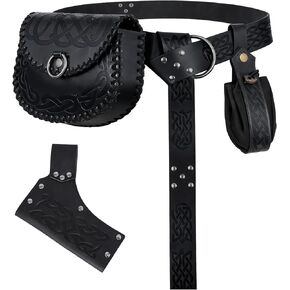 Renaissance Medieval Belt Pouch Set - 4PCS Viking Costume Accessories with Embossed Waist Bag for Halloween Cosplay in Kuwait