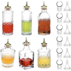 QWORK Glass Bitters Bottles Set of 6, Zinc Alloy Dash Tops and Leak-Resistant Stoppers for Smooth Dispensing in Saudi Arabia