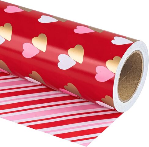 WRAPAHOLIC Valentine's Day Wrapping Paper - Mini Roll - 17 Inch X 33 Feet - Sweet Gold Foil Red Love Heart Design for Valentine's Day, Wedding, Anniversary, Birthday, Baby Shower in Saudi Arabia