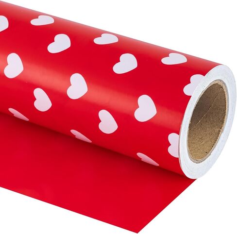 WRAPAHOLIC Valentine's Day Wrapping Paper - Mini Roll - 17 Inch X 33 Feet - Sweet Gold Foil Red Love Heart Design for Valentine's Day, Wedding, Anniversary, Birthday, Baby Shower in Saudi Arabia
