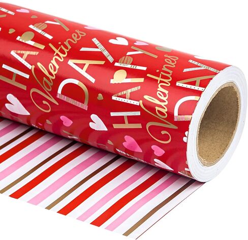 WRAPAHOLIC Valentine's Day Wrapping Paper - Mini Roll - 17 Inch X 33 Feet - Sweet Gold Foil Red Love Heart Design for Valentine's Day, Wedding, Anniversary, Birthday, Baby Shower in Saudi Arabia