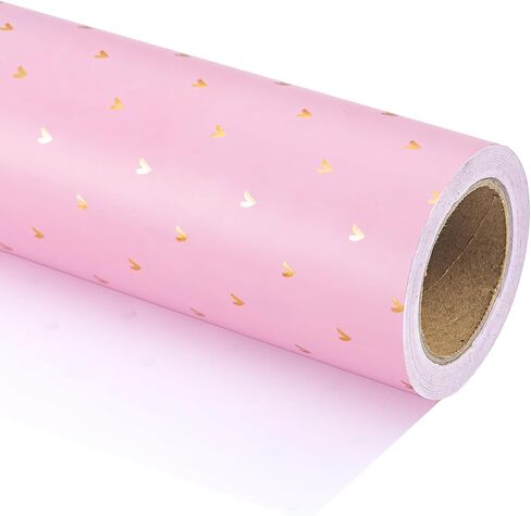WRAPAHOLIC Valentine's Day Wrapping Paper - Mini Roll - 17 Inch X 33 Feet - Sweet Gold Foil Red Love Heart Design for Valentine's Day, Wedding, Anniversary, Birthday, Baby Shower in Saudi Arabia