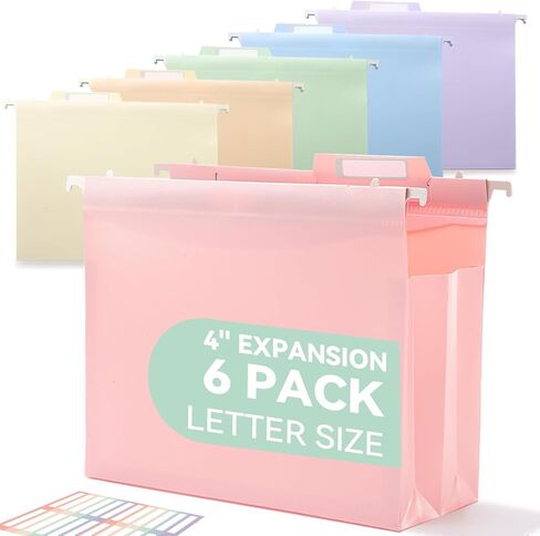 Plastic High Capacity Hanging File Folders, 4" Expanding Pocket with Movable Dividers, Heavy Duty for Filing Cabinet, Insertable Tabs, Letter Size - 2 Pack in Kuwait