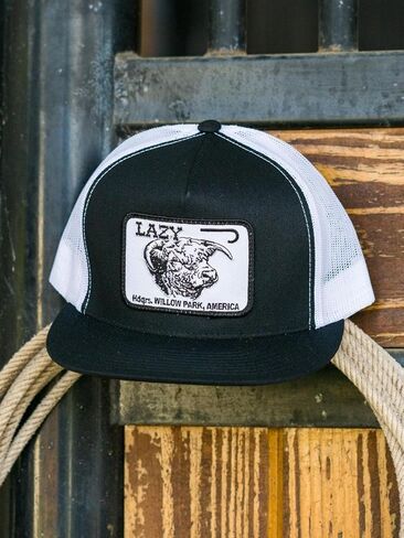 Lazy J Ranch Black & White Willow Cattle Headquarters Classic Five Panel Trucker Hat - Lazy J Ranch Hats Adjustable Unisex Country Hats, Vintage Trucker Hat in Saudi Arabia