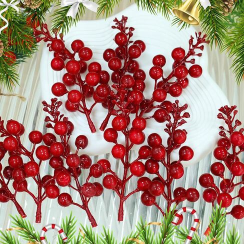 10Pcs Red Holly Berry Stem Picks - Decorative Wire Stem Branch Sprays for Christmas Tree Decoration, Holiday Decor, Silk Flower Arrangements, Home DIY Crafts (13cm) in Saudi Arabia