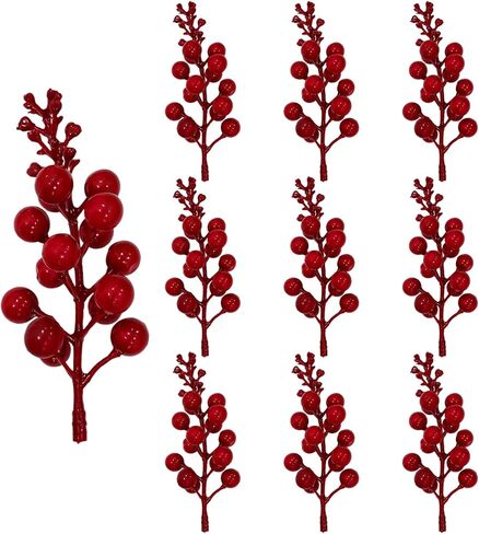 10Pcs Red Holly Berry Stem Picks - Decorative Wire Stem Branch Sprays for Christmas Tree Decoration, Holiday Decor, Silk Flower Arrangements, Home DIY Crafts (13cm) in Saudi Arabia