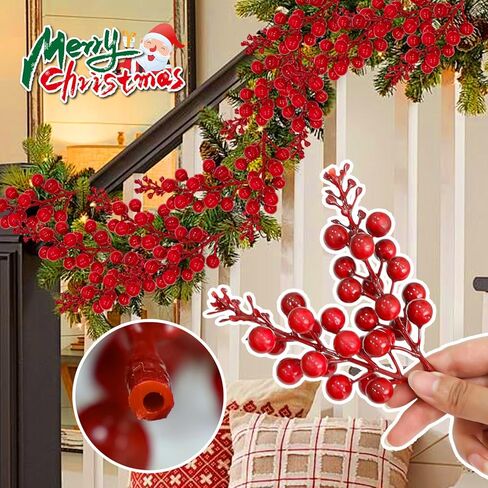 10Pcs Red Holly Berry Stem Picks - Decorative Wire Stem Branch Sprays for Christmas Tree Decoration, Holiday Decor, Silk Flower Arrangements, Home DIY Crafts (13cm) in Saudi Arabia