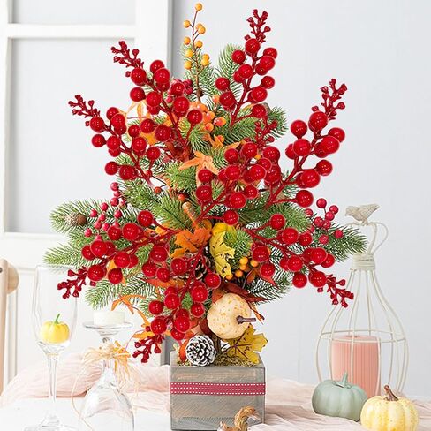 10Pcs Red Holly Berry Stem Picks - Decorative Wire Stem Branch Sprays for Christmas Tree Decoration, Holiday Decor, Silk Flower Arrangements, Home DIY Crafts (13cm) in Saudi Arabia