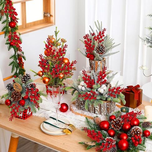 10Pcs Red Holly Berry Stem Picks - Decorative Wire Stem Branch Sprays for Christmas Tree Decoration, Holiday Decor, Silk Flower Arrangements, Home DIY Crafts (13cm) in Saudi Arabia