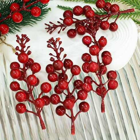 10Pcs Red Holly Berry Stem Picks - Decorative Wire Stem Branch Sprays for Christmas Tree Decoration, Holiday Decor, Silk Flower Arrangements, Home DIY Crafts (13cm) in Saudi Arabia