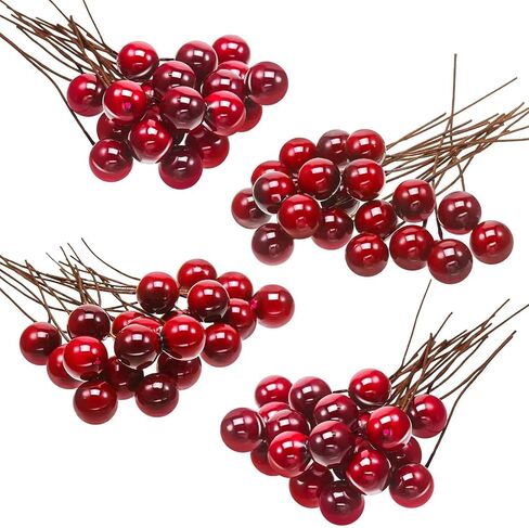 100 pcs Artificial Holly Berries, Mini 10 mm Fake Berries Decor on Wire for Christmas Tree Decorations Flower Wreath DIY Craft Use (Wine Red) in Saudi Arabia