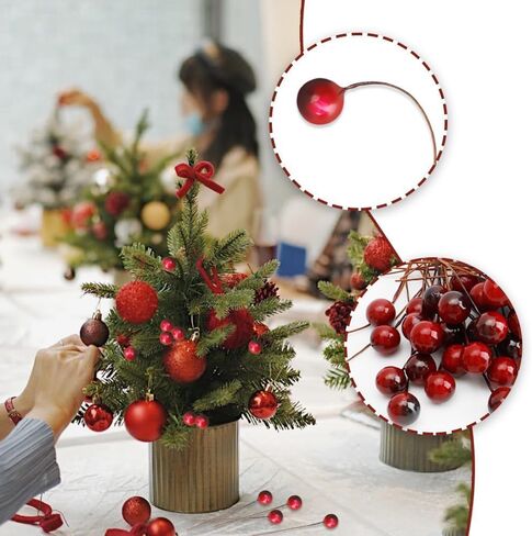 100 pcs Artificial Holly Berries, Mini 10 mm Fake Berries Decor on Wire for Christmas Tree Decorations Flower Wreath DIY Craft Use (Wine Red) in Saudi Arabia