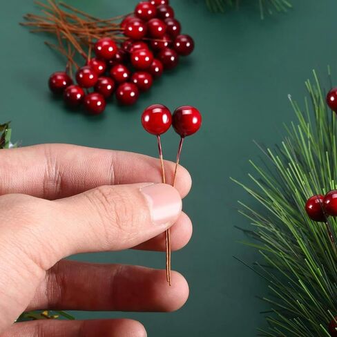 100 pcs Artificial Holly Berries, Mini 10 mm Fake Berries Decor on Wire for Christmas Tree Decorations Flower Wreath DIY Craft Use (Wine Red) in Saudi Arabia