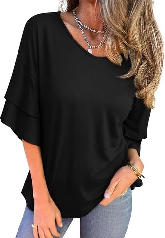 REORIA Shirts for Women's 2026 Ruffle Short Sleeve T Shirts Casual V Neck Cute Tops Fashion Blouse Clothes in Saudi Arabia