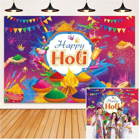 Happy Holi Backdrop 7x5ft Indian Holi Festival Colorful Party Photography Background Hindu Handprint Colors Graffiti Holi Party Decor Banner in Saudi Arabia