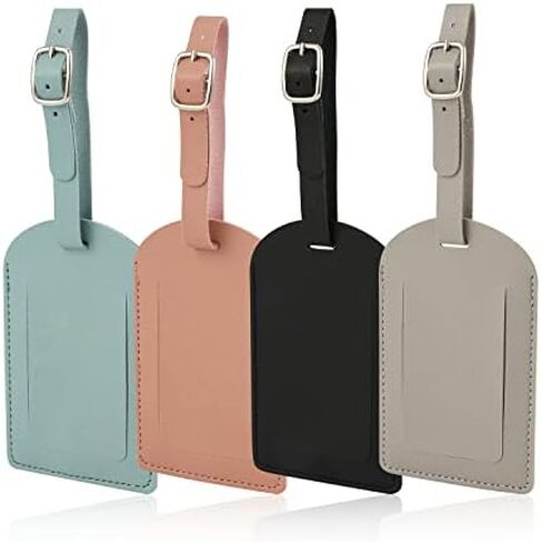 4pcs PU Luggage Tag with Adjustable Strap, Suitcase Tags Identifier Travel Bag Baggage Labels with Privacy Protection Cover for Couple Suitcases Travelling Wedding s Gift (4 Colors) in Saudi Arabia