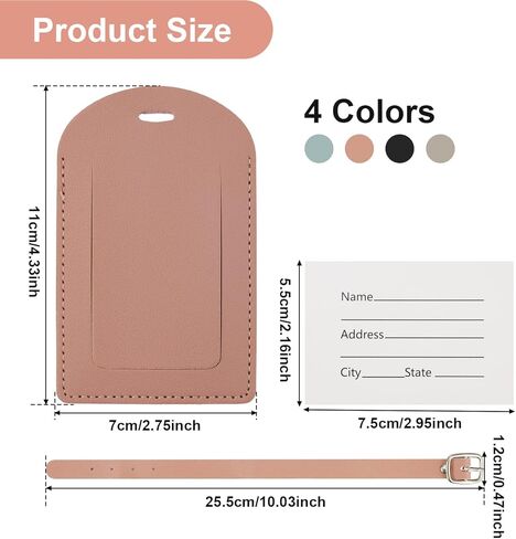 4pcs PU Luggage Tag with Adjustable Strap, Suitcase Tags Identifier Travel Bag Baggage Labels with Privacy Protection Cover for Couple Suitcases Travelling Wedding s Gift (4 Colors) in Saudi Arabia