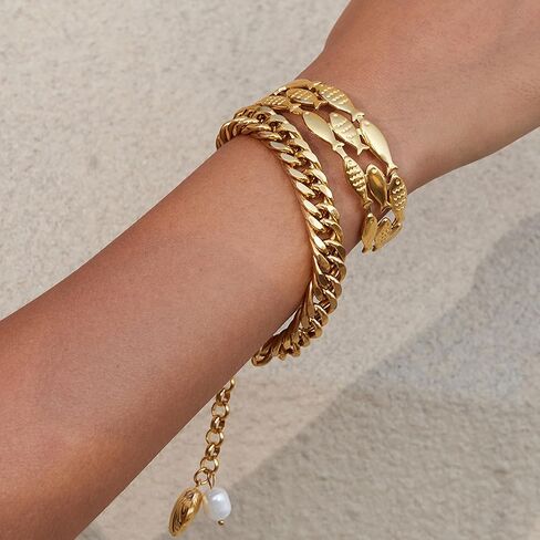 سوار الكفة الذهبية مكتنزة للنساء الأسماك / نجم البحر أساور بيان المجوهرات قابل للتعديل in Kuwait