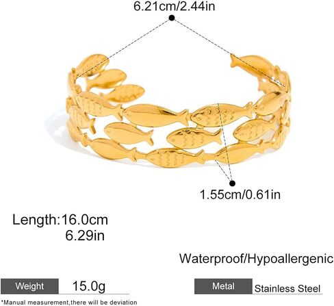 سوار الكفة الذهبية مكتنزة للنساء الأسماك / نجم البحر أساور بيان المجوهرات قابل للتعديل in Kuwait