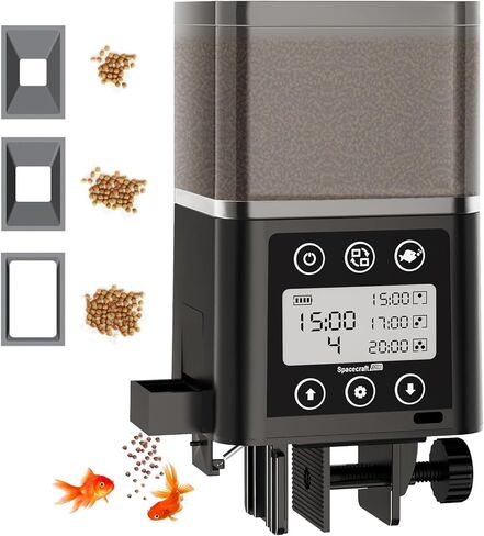 تغذية الأسماك التلقائية لحوض السمك ، عرض 320 مل LCD تغذية الأسماك التلقائية موزع الرطوبة الرطوبة الغذائية تغذية التغذية التلقائية السلاحف التلقائي مع توقيت لشرائح الكريات (أسود) in Kuwait