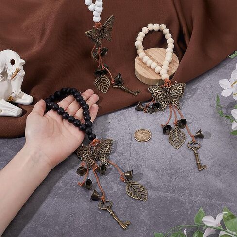 OLYCRAFT 3Pcs 12.8 Inch Witch Bells for Door Knob Witchcraft Bells with Wood Beads Butterfly Pagan Decor Antique Magic Keys Leaf Wood Beads Hanger Witch Bells for Witchy Room Home Decor Witch Supplies in Saudi Arabia