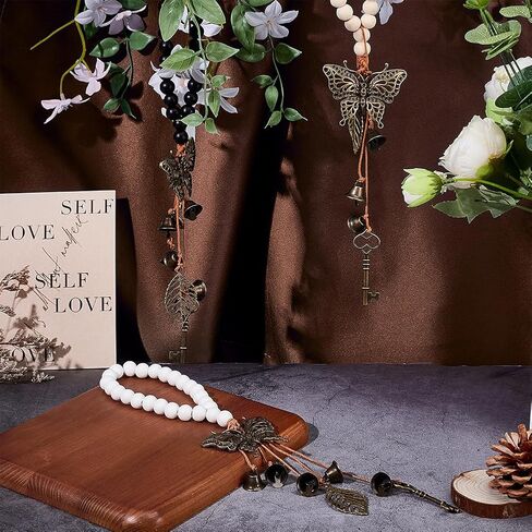 OLYCRAFT 3Pcs 12.8 Inch Witch Bells for Door Knob Witchcraft Bells with Wood Beads Butterfly Pagan Decor Antique Magic Keys Leaf Wood Beads Hanger Witch Bells for Witchy Room Home Decor Witch Supplies in Saudi Arabia