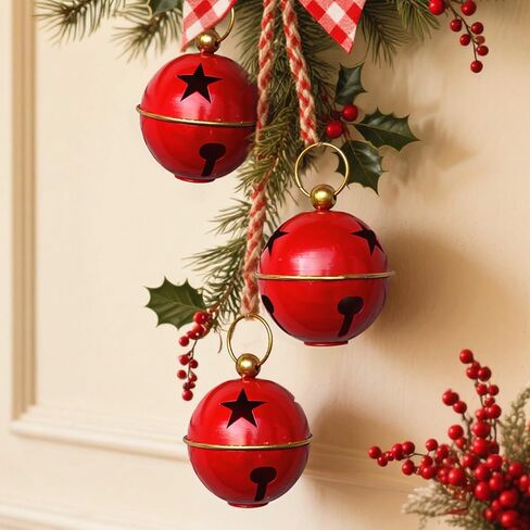3pcs Christmas Bells for Decoration 5.12inch Rustic Vintage Christmas Decor Ball Christmas Tree Onaments Red Bells for Christmas DecorationsRed in Saudi Arabia