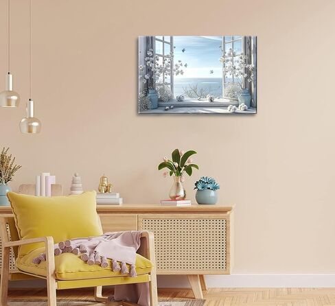 Coastal Flower Bathroom Canvas Wall Art Farmhouse Cotton Bouquet and Butterfly Bathroom on Window Wall Decor Rustic Blue Beach Butterfly Poster Print for Living Room Bedroom Restroom Home Decoration in Saudi Arabia