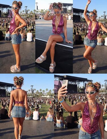 Women's Cheetah Print Sequin Top Y2K Tie Back Corset Halter Going Out Crop Tops Club Outfits for Women in Saudi Arabia
