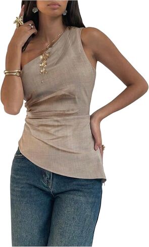 SHENHE Women's One Shoulder Sleeveless Top Asymmetrical Dressy Casual Going Out Tank Vest Shirt in Kuwait