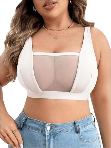 OYOANGLE Women's Plus Size Sheer Wireless Bra Full Coverage Bralette Comfort Everyday Bras in Saudi Arabia