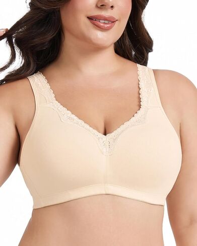 Women's Cotton Bra Soft Comfort Full Coverage Lace Floral Wireless Everyday Bras Plus Size in Saudi Arabia