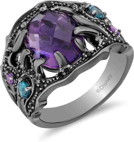 Jewelili Enchanted Disney Fine Jewelry Black Rhodium over Sterling Silver with London Blue Topaz, Amethyst and Black Onyx Ursula Ring in Saudi Arabia