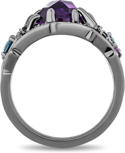 Jewelili Enchanted Disney Fine Jewelry Black Rhodium over Sterling Silver with London Blue Topaz, Amethyst and Black Onyx Ursula Ring in Saudi Arabia