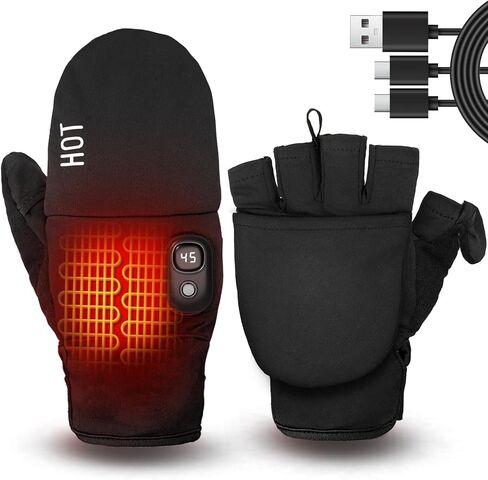 Rechargeable Electric Heated Gloves for Women Men, Flip Top Fingerless Heated Gloves, Full & Half Hand Heating Touchscreen Unisex Gloves for Cold Weather Work Skiing Cycling Snow Outdoor in Saudi Arabia
