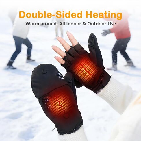 Rechargeable Electric Heated Gloves for Women Men, Flip Top Fingerless Heated Gloves, Full & Half Hand Heating Touchscreen Unisex Gloves for Cold Weather Work Skiing Cycling Snow Outdoor in Saudi Arabia